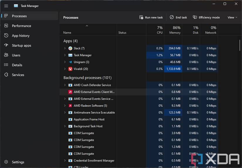 New Task Manager in Windows 11 version 22H2