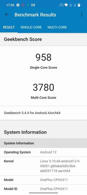 OnePlus 10R Geekbench 5 results