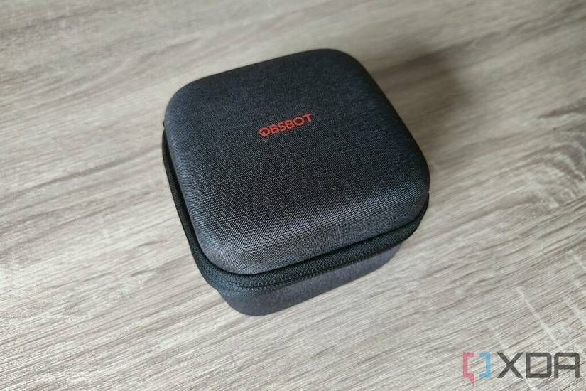 Angled view of the Obsbot Tiny 4K carrying case