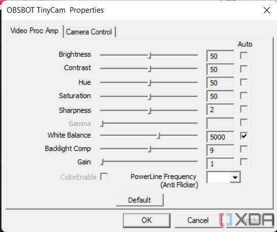 Screenshot of Obsbot TinyCam video configuration options