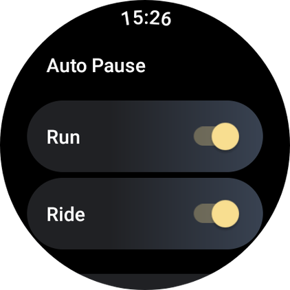 Auto pause toggles for Run and Ride in Strava Wear OS app