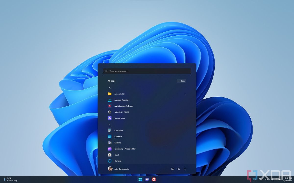 All apps list in the Windows 11 Start menu