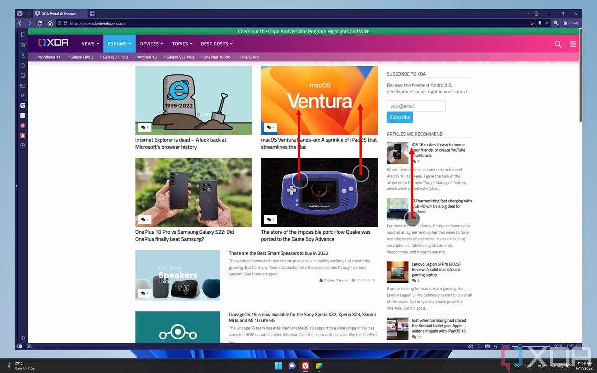 Image showing how to swipe up with three fingers to enter Task view