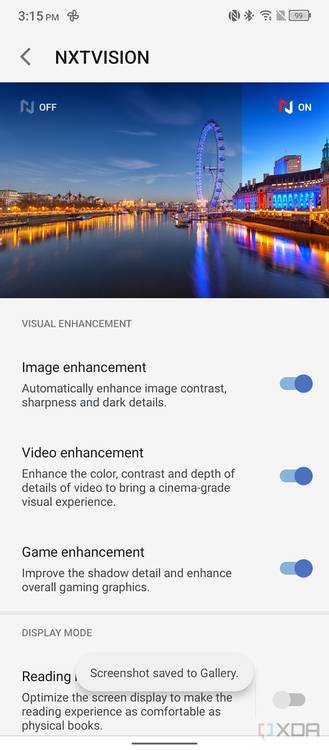 Screenshot of Nxtvision settings.