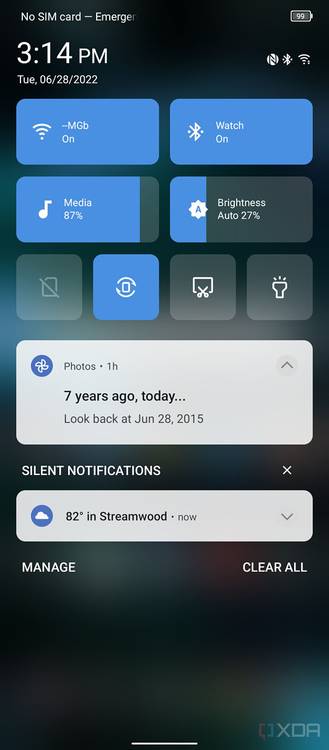 Screenshot of the notification shade on the TCL Stylus 5G.