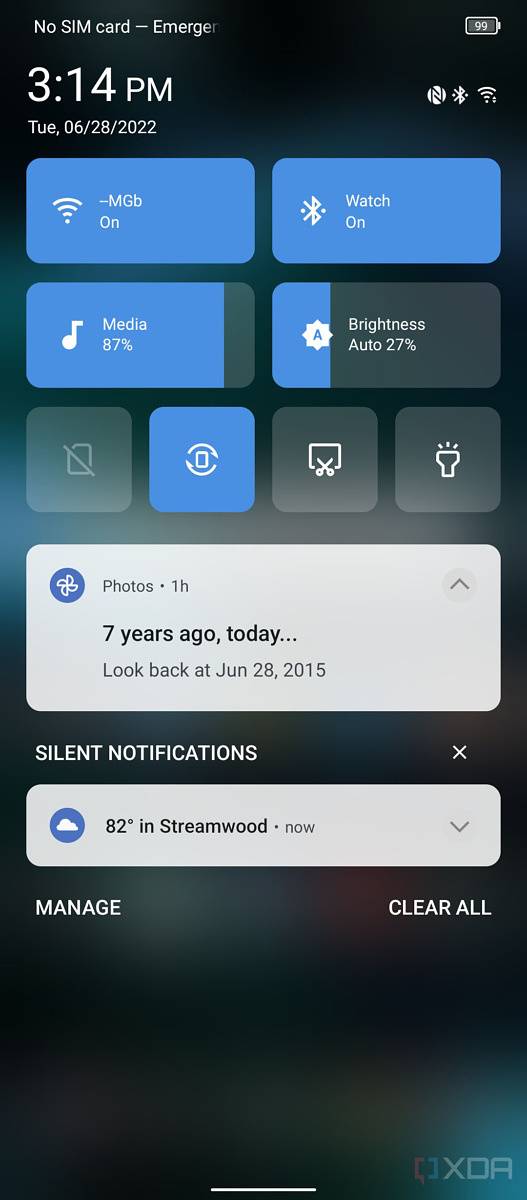Screenshot of the notification shade on the TCL Stylus 5G.