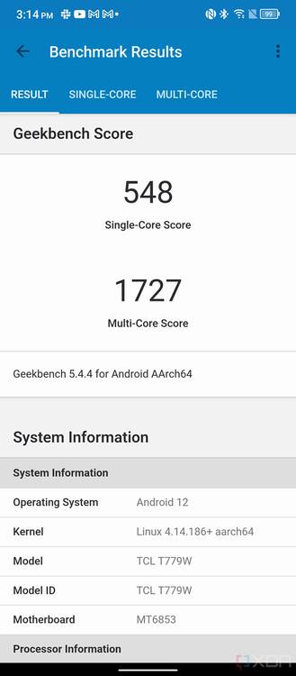 Geekbench scores on the TCL Stylus 5G.