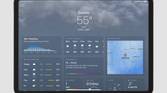 Weather app on an iPad running iPad OS 16 on gray background