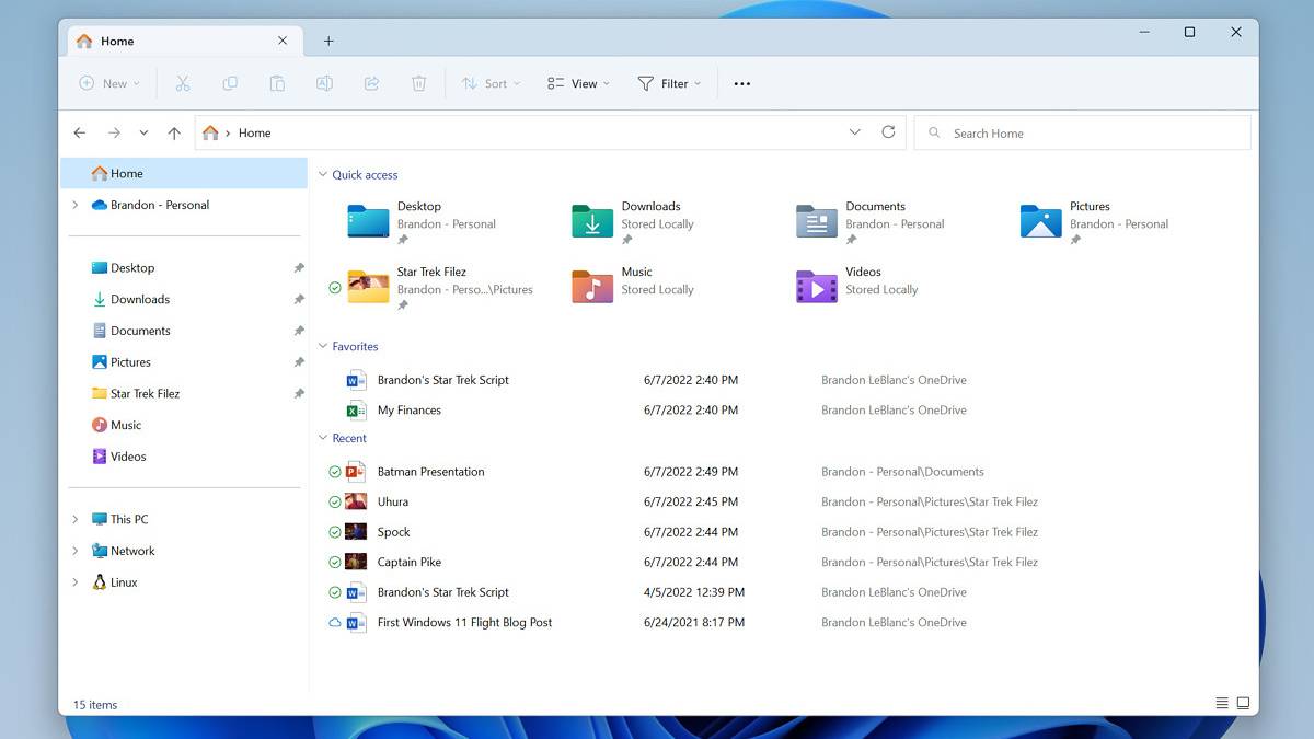 Windows 11 File Explorer with Tabs and new navigation pane