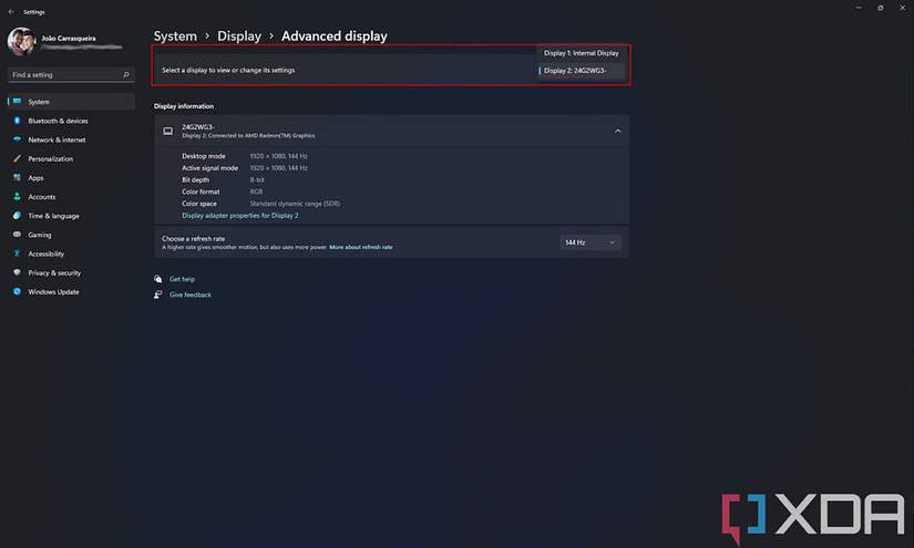 Windows 11 advanced display settings