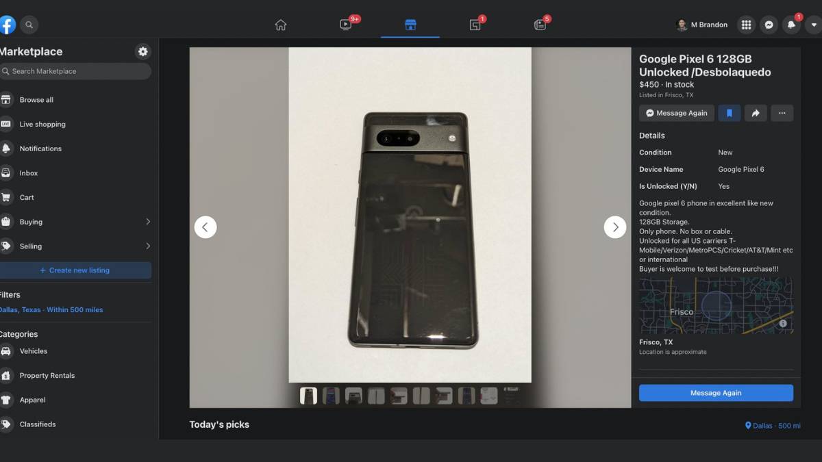 Facebook listing of the Google Pixel 7