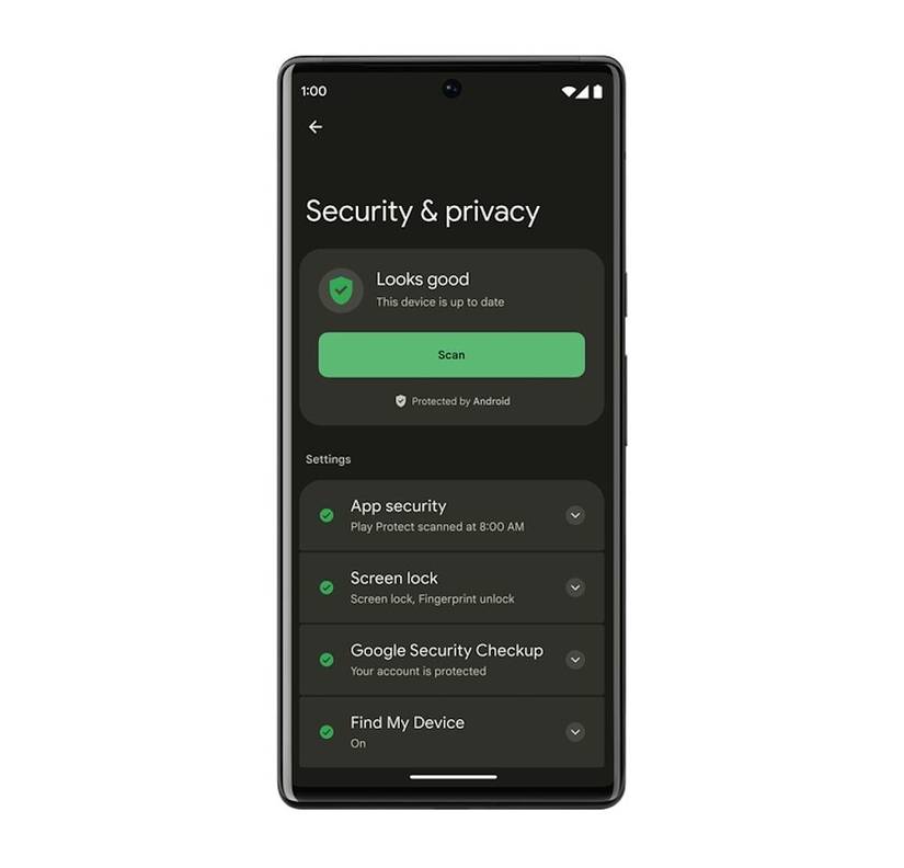 Security and Privacy page in Android 13