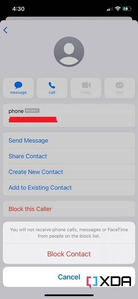 Block contact on iOS