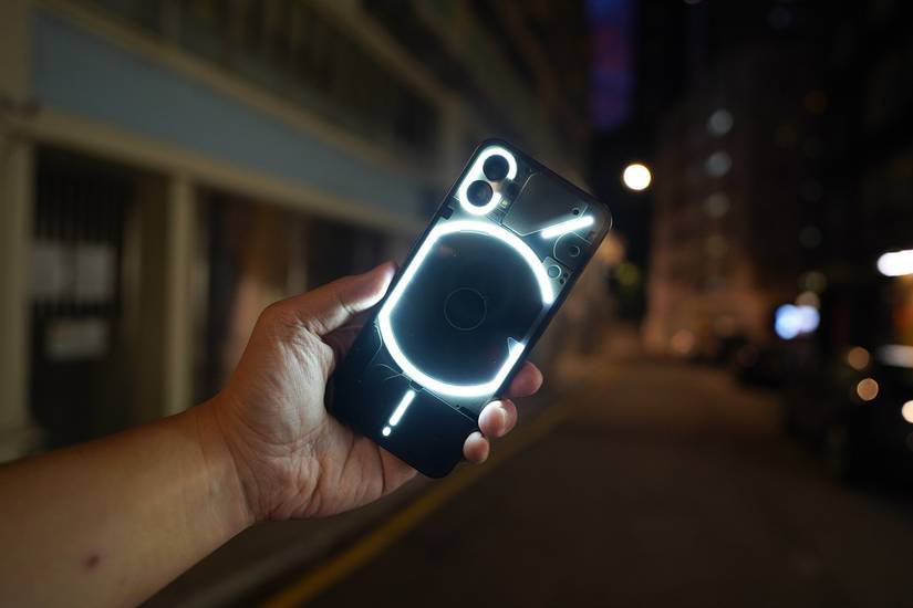 The glyph interface of a black Nothing Phone 1
