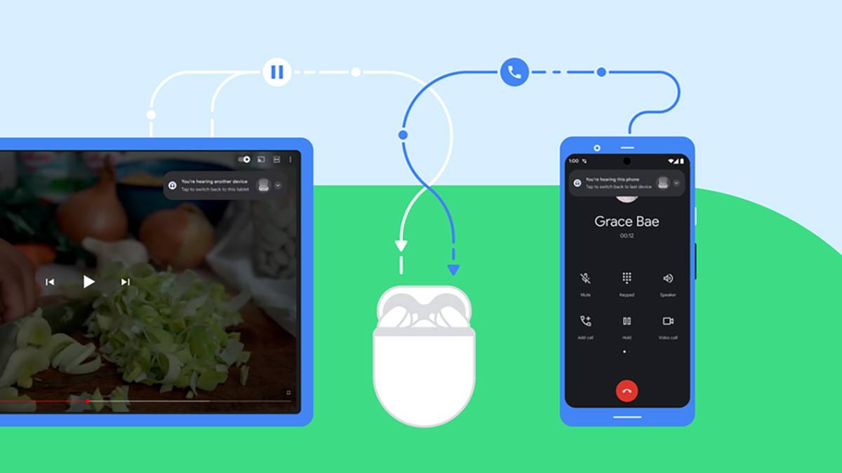 Google Fast Pair audio switching graphic.