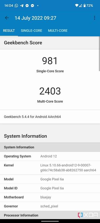 Google Pixel 6a Geekbench 5
