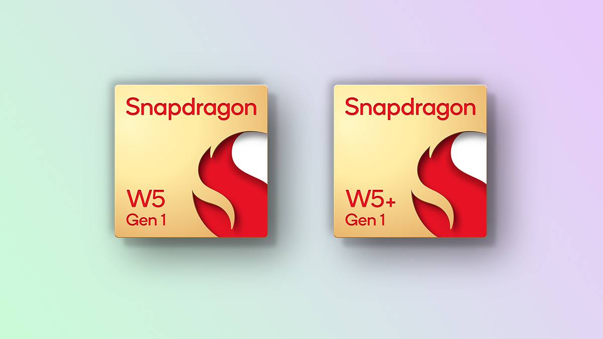 Qualcomm Snapdragon W5 Plus Gen 1 and Snapdragon W5 Gen 1 logos on gradient background.