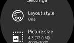 Screenshot of Camera One app settings on Galaxy Watch 4.