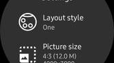 Screenshot of Camera One app settings on Galaxy Watch 4.