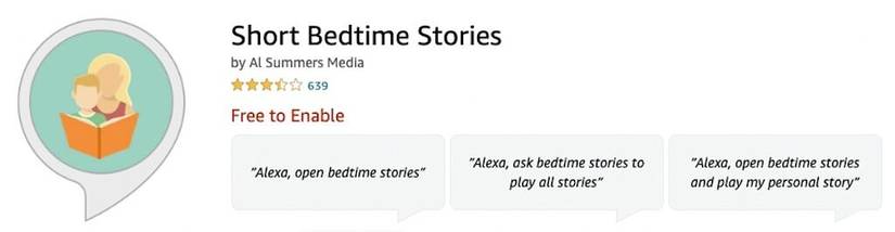 Short Bedtime story alexa skill listing
