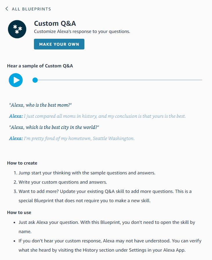 How to create an Amazon Alexa skill from Blueprints