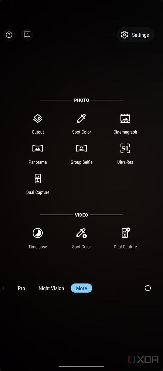 screenshot of the Moto G Stylus camera options.