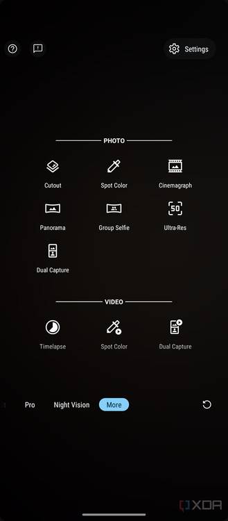 screenshot of the Moto G Stylus camera options.
