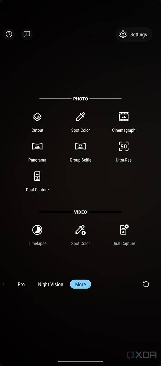 screenshot of the Moto G Stylus camera options.