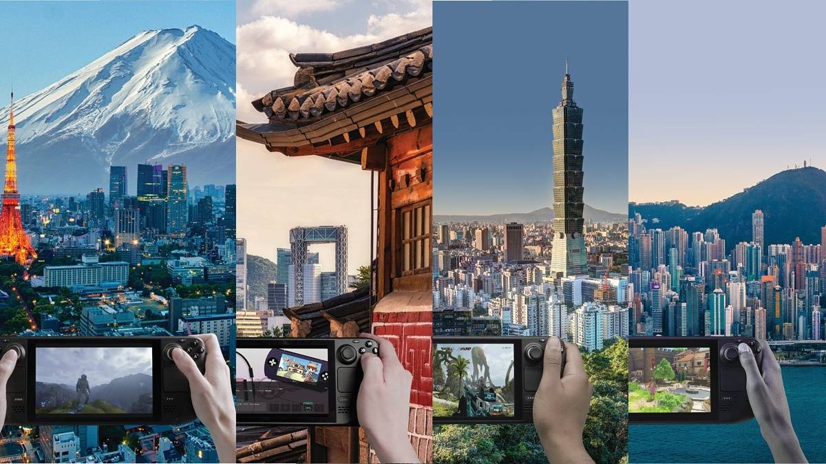 Steam Deck international release banner featuring Japan, Hong Kong, Taiwan, and South Korea.