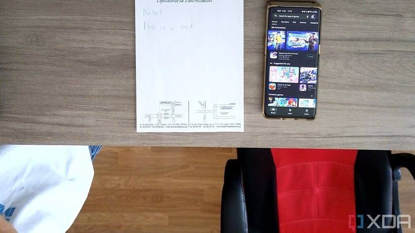 A picture of a desk using INsta360 Link's DeskView mode to simulate an overhead view