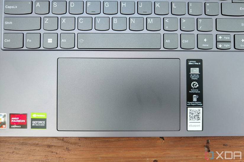Close-up view of the touchpad on the Lenovo Slim 7 Pro X
