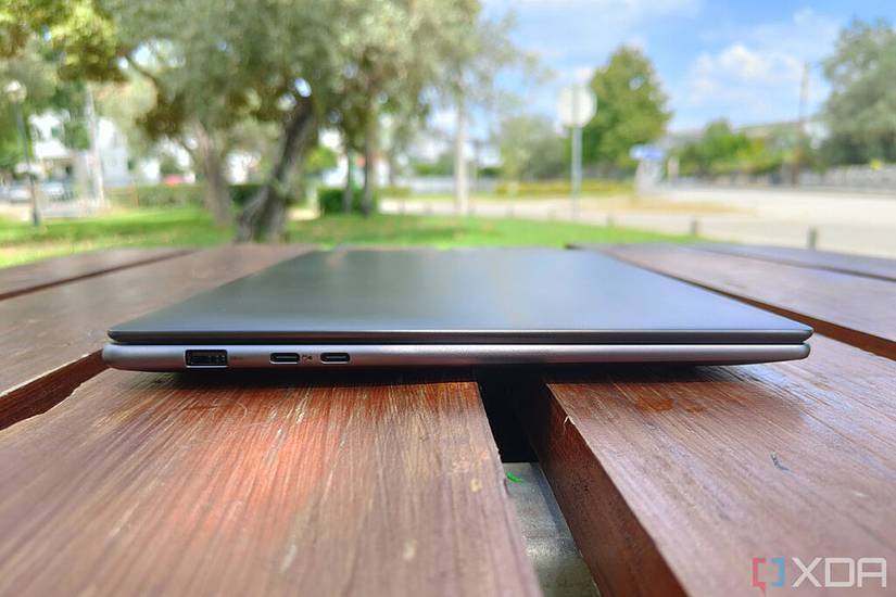 Left-side view of the Lenovo Slim 7 Pro X with the lid closed