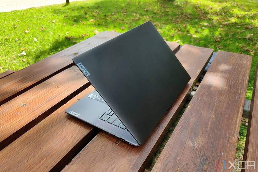 Angled rear view of the Lenovo Slim 7 Pro X laptop