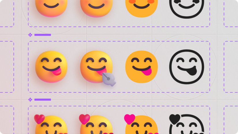 Different variants of Microsoft emoji, including 3D, flat, and monochrome styles