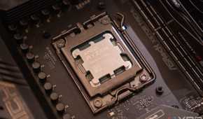 Angled view of AMD Ryzen 7950X installed on a motherboard