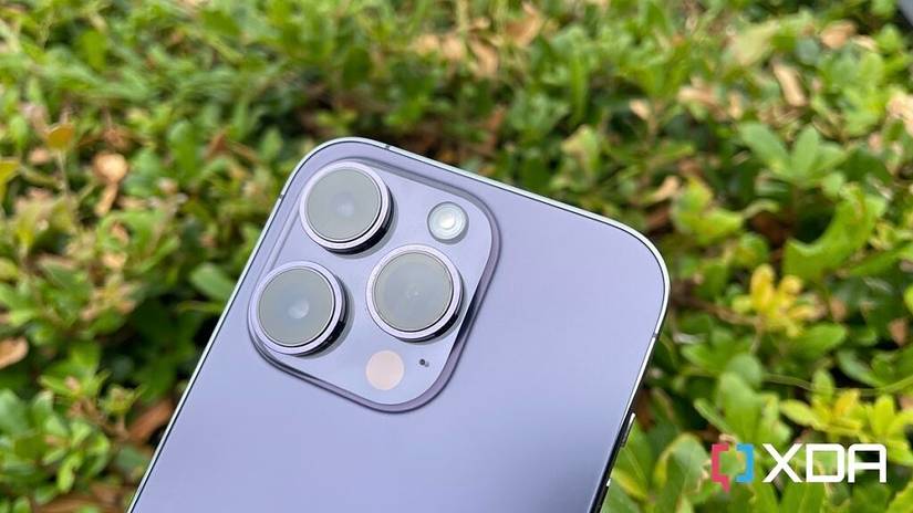 iPhone 14 Pro camera in front of plants