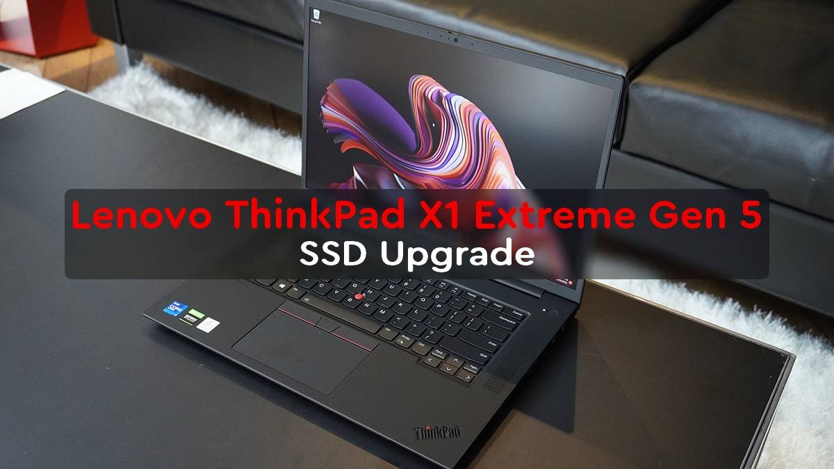 Picture of the Lenovo ThinkPad X1 Extreme Gen 5 laptop with text reading 