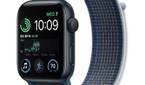 Midnight Apple Watch SE 2 with Sport Loop on white background.