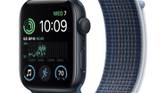 Midnight Apple Watch SE 2 with Sport Loop on white background.