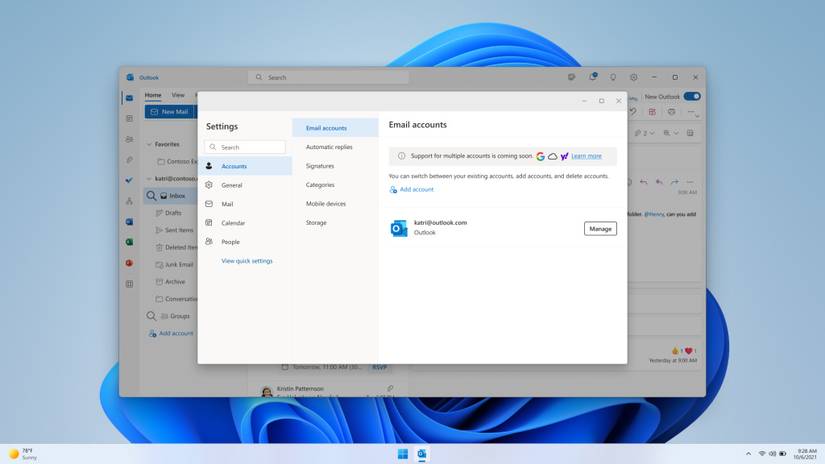 Screenshot of the new Outlook app with support for personal Microsoft accounts