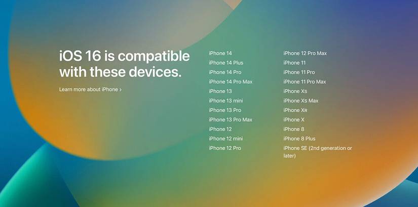 iOS 16 support list