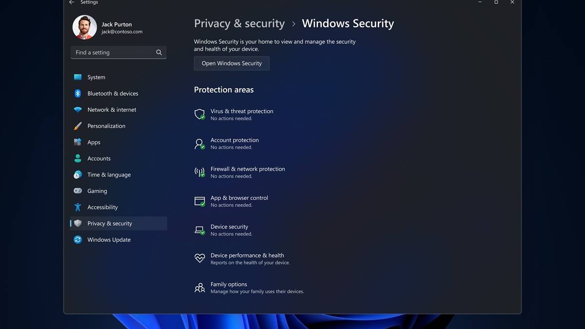 Screenshot of security settings in Windows 11 version 22H2