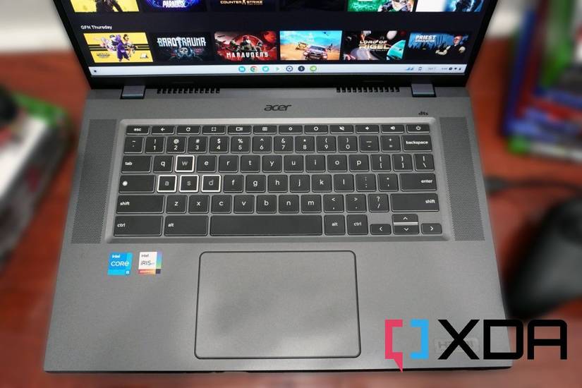 Top-down view of the Acer Chromebook 516 GE's keyboard.
