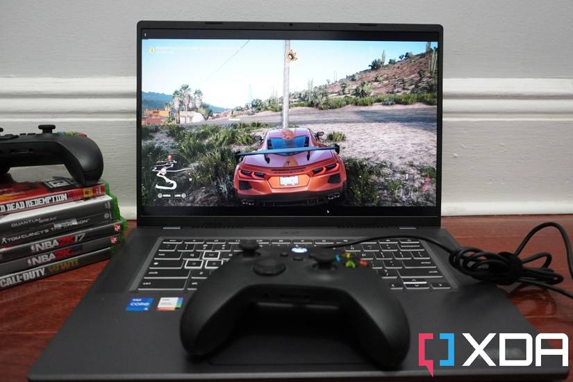 An Xbox controller sitting on the Acer Chromebook 516 GE.