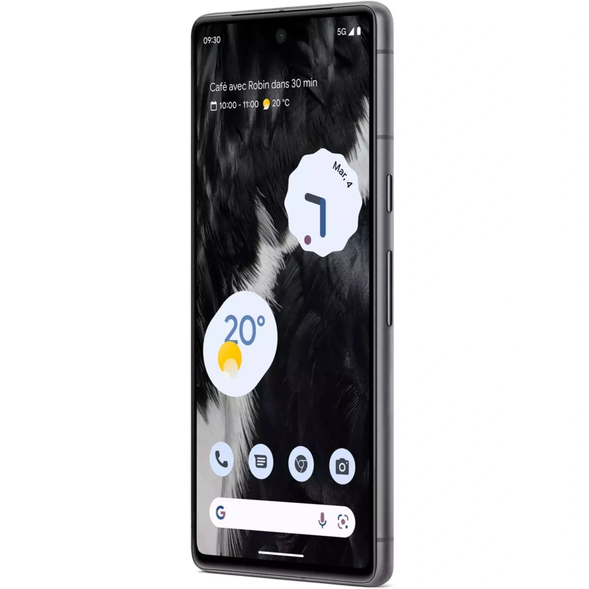 Google Pixel 7 side view on white background.