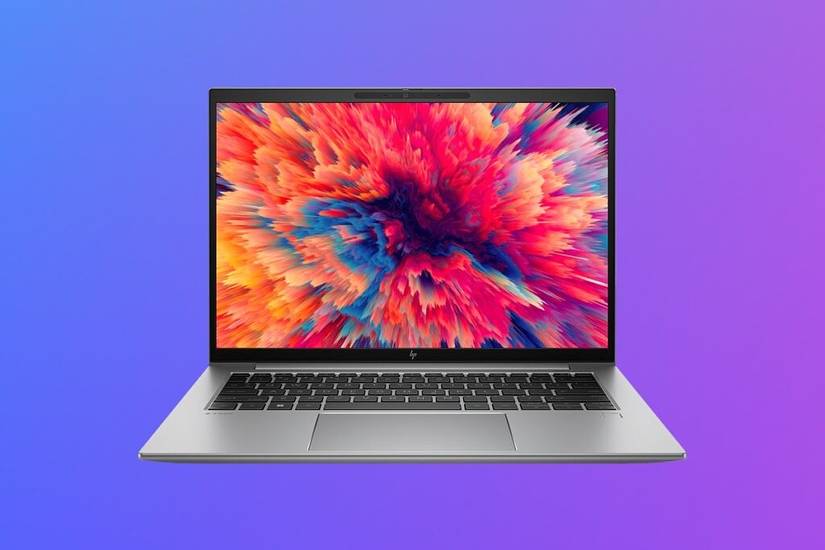 Front view of the HP ZBook Firefly 14 G9 over a purple and blue background
