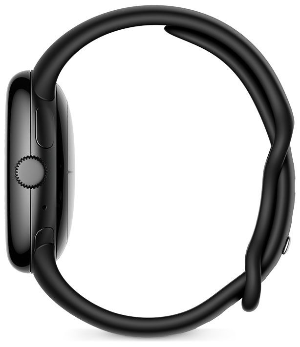 Matte Black Google Pixel Watch side view on white background.