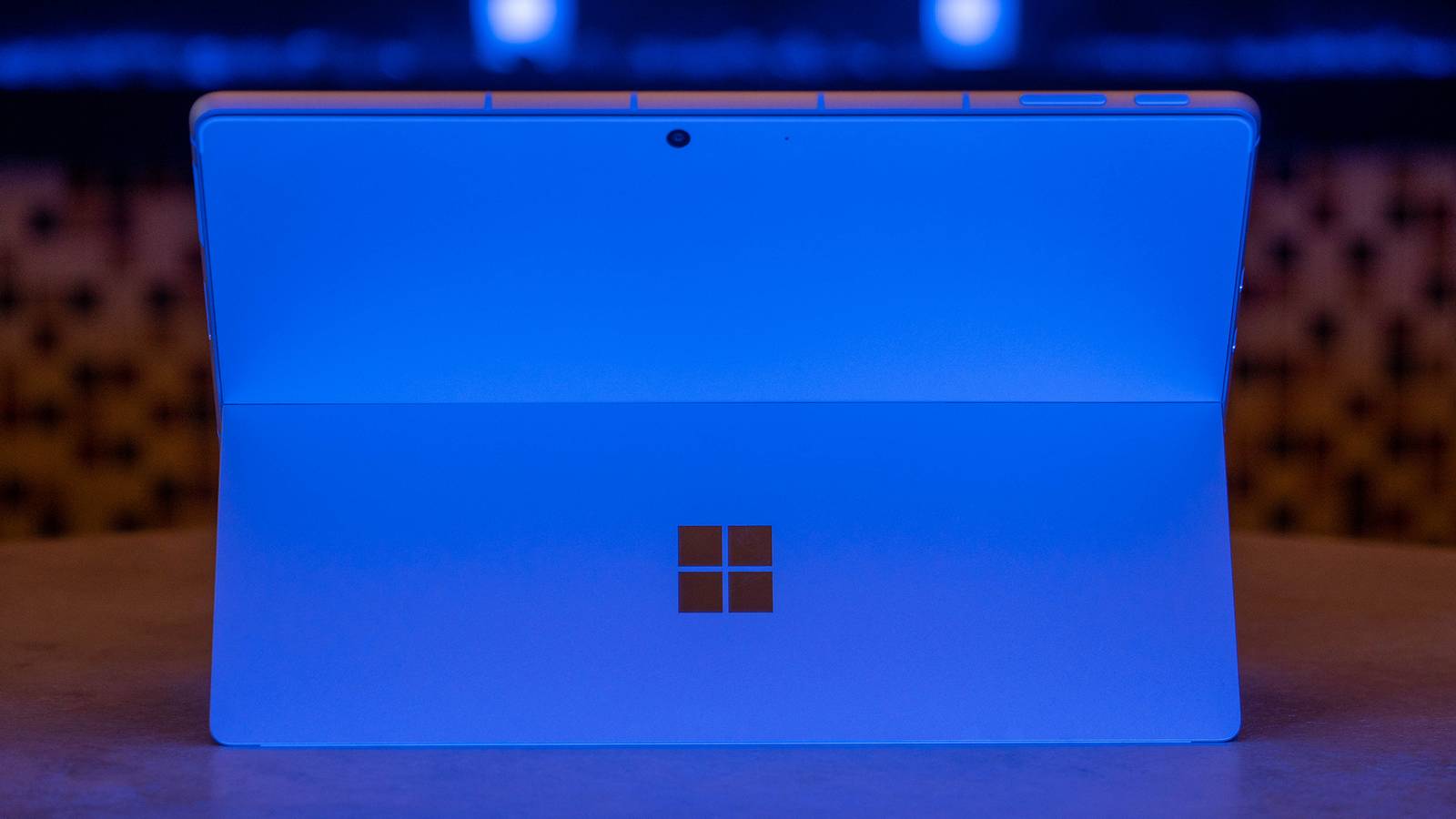 Rear view of Surface Pro 9 with blue lighting