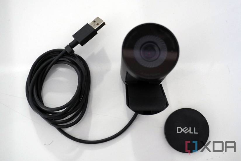 The Dell Pro Webcam, sitting on a desk.