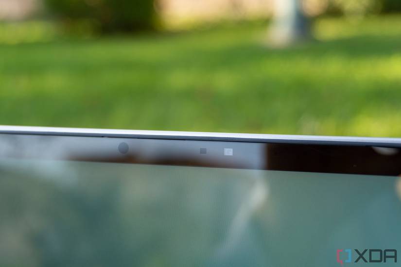 Close-up view of the webcam and IR sensor on the HP Envy x360 13